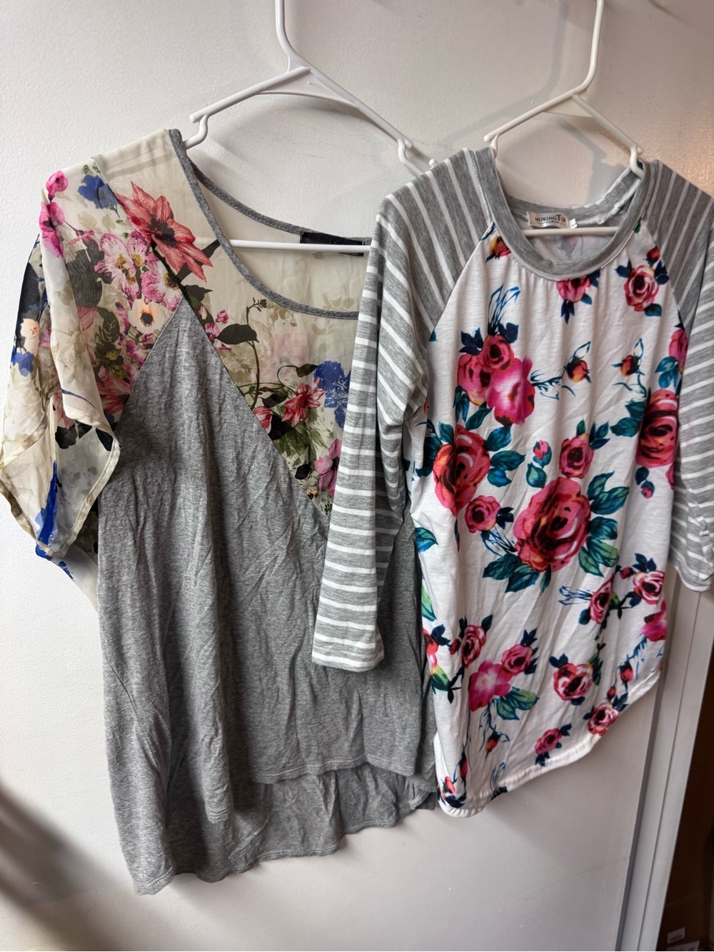 Gray Floral Raglan Tee - Women Top